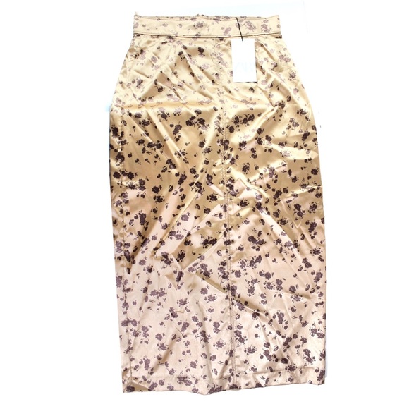 Zara NWT Satin Effect Midi Floral Skirt Small Peach Beige - Picture 2 of 10